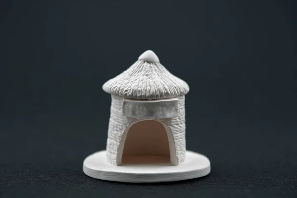 Handmade Polymer Clay Figure of cottage. Handmade clay cottage. Raw gray clay cottage handmade.