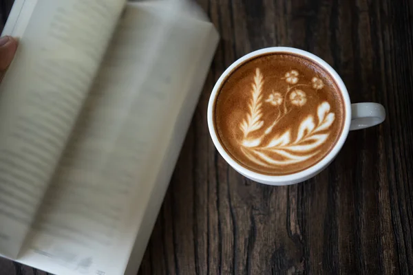 Close White Coffee Cup Heart Shape Latte Art Foam Black — Stock Photo, Image