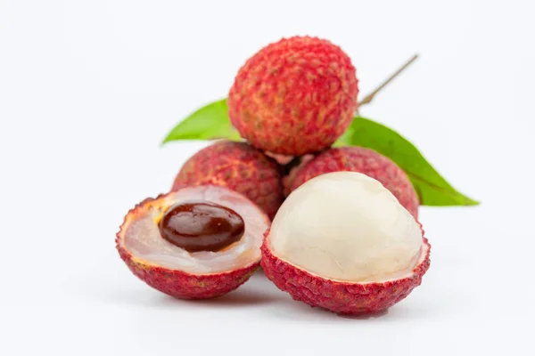 Fruta Lichi Sobre Fondo Blanco Lychee Aislado Frutas Tropicales — Foto de Stock