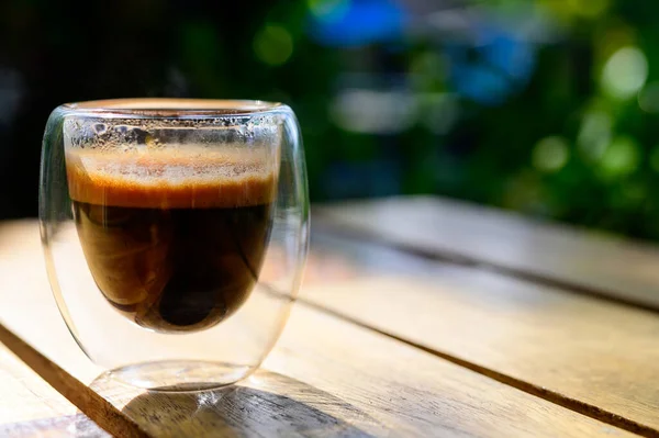 Cup Espresso Table Glass Beaker Shot Cocktail Coffee Drinks Close Stock Photo