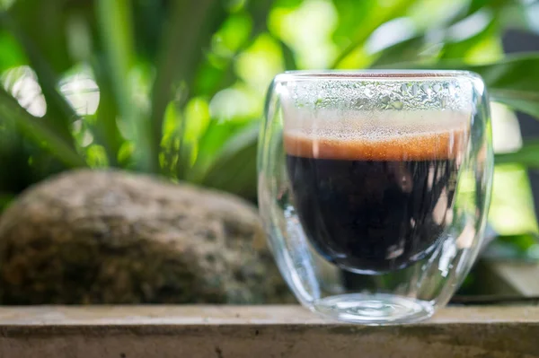 Cup Espresso Table Glass Beaker Shot Cocktail Coffee Drinks Close — Stock Photo, Image