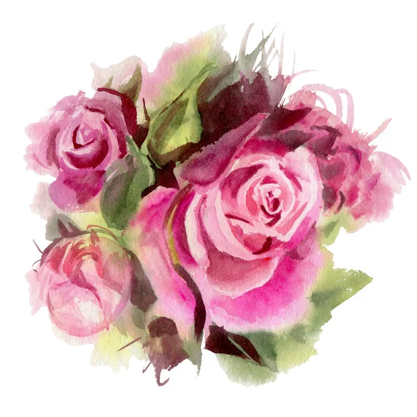 Rosas Aquarelas Vermelhas Isoladas Fundo Branco Ilustração Desenhada Mão — Fotografia de Stock