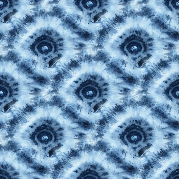 Sömlös Tie Dye Mönster Indigo Färg Vitt Siden Handmålning Tyger — Stockfoto