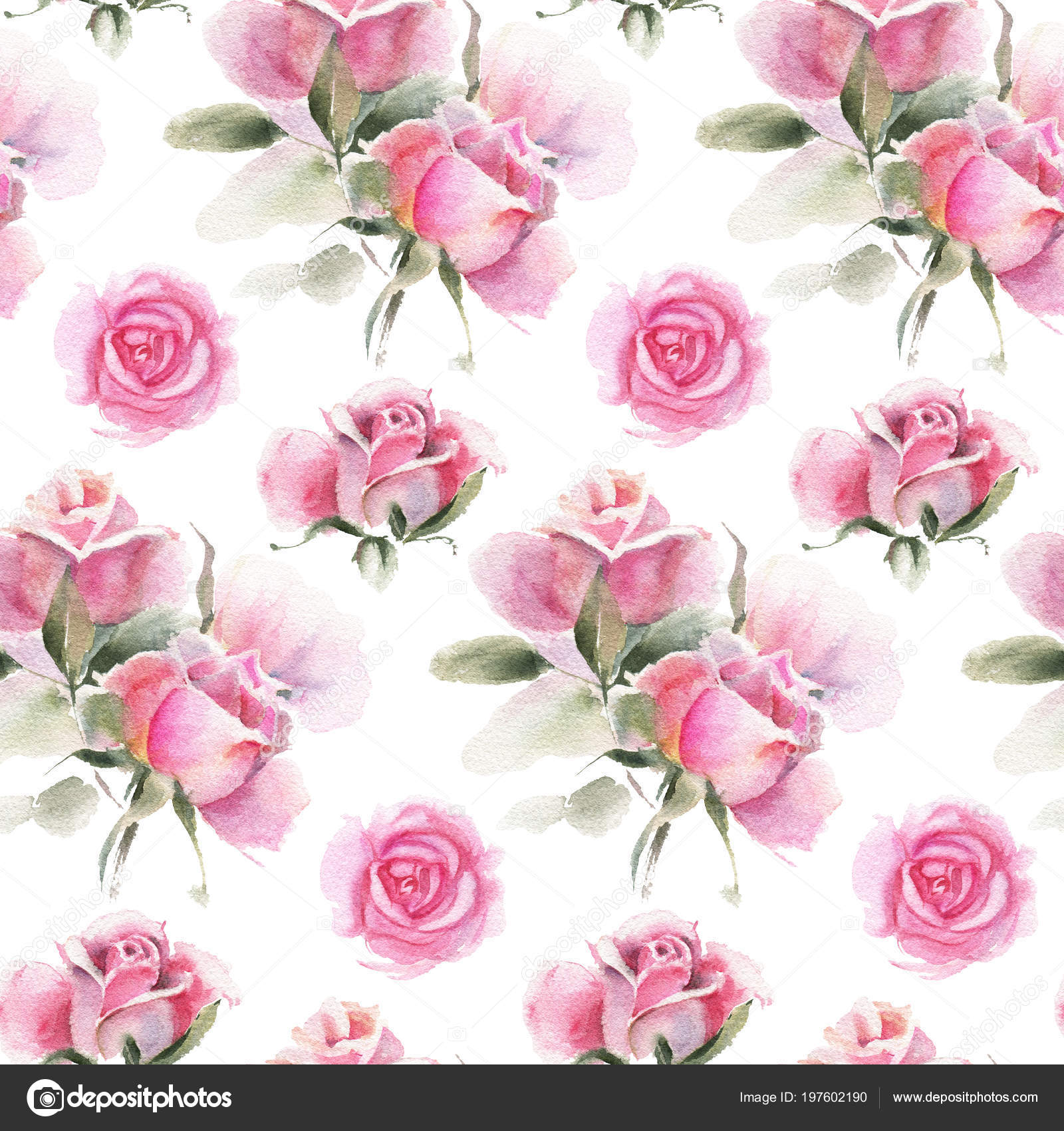Seamless Pattern Watercolor Roses Hand Drawn Illustration — Stock Photo ...