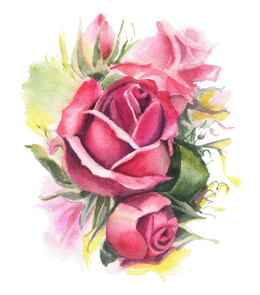 Κόκκινα Τριαντάφυλλα Ακουαρέλα Απομονωμένα Λευκό Φόντο Χειροποίητη Απεικόνιση — Φωτογραφία Αρχείου