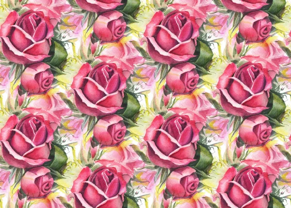 Безшовний Візерунок Яскраво Червоними Акварельними Трояндами Мальована Вручну Ілюстрація — стокове фото