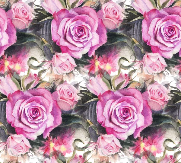 Seamless Pattern Watercolor Roses Hand Drawn Illustration — Stock Photo, Image