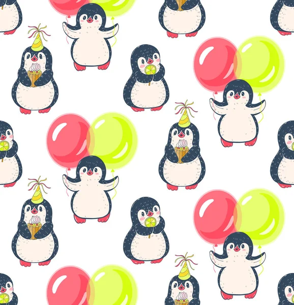 Naadloos Patroon Met Schattige Pinguïns Handgetekende Illustratie Vector — Stockvector