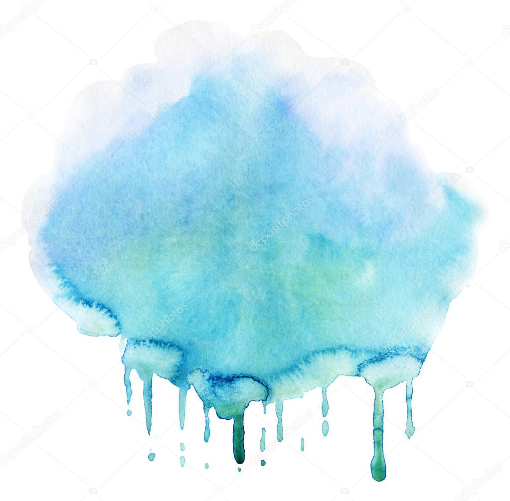  Blue Watercolor spot, isolated on a white background.   Hand-drawn illustration. 