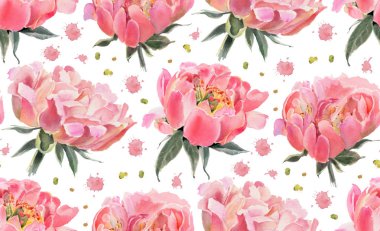 Suluboya çiçekli kusursuz desen. Şakayıklar. El çizimi illüstrasyon. 