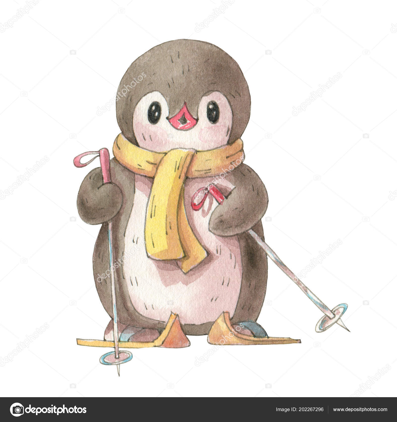 Téléchargement gratuit Images Winter Illustration Funny Cartoon Penguin Skiing Isolated White actualisé salutations