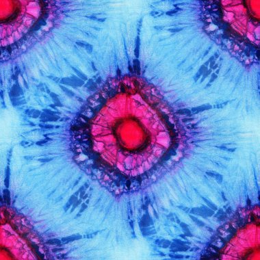 Sorunsuz Tie-boya desen Beyaz ipek mavi ve pembe renk. El boyama kumaş - Nodüler batik. Shibori boyama. 