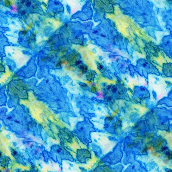 Naadloze Tie Dye Patroon Van Blauwe Gele Kleur Witte Zijde — Stockfoto