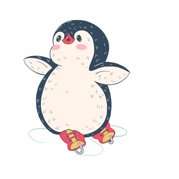 冬スケート面白い漫画ペンギンのイラスト ベクトル — ストックベクタ
