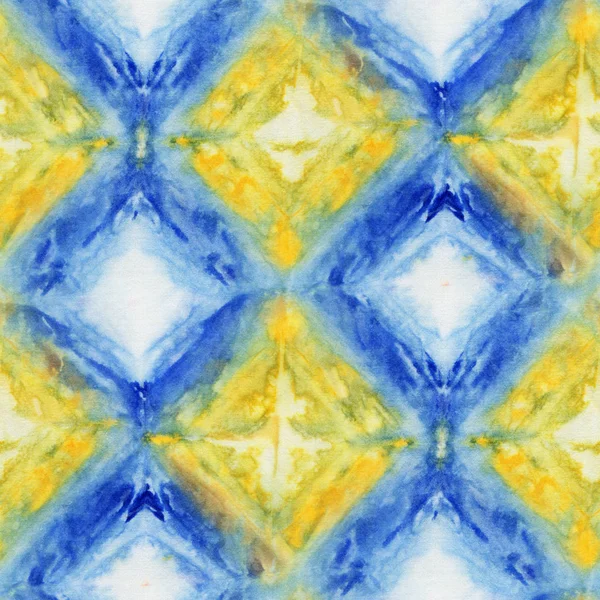 Seamless Tie Dye Pattern Yellow Blue Color White Silk Hand — Stock Photo, Image