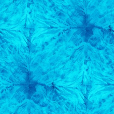 Turkuaz rengi beyaz ipek sorunsuz Tie-boya deseni. El boyama kumaş - Nodüler batik. Shibori boyama. 