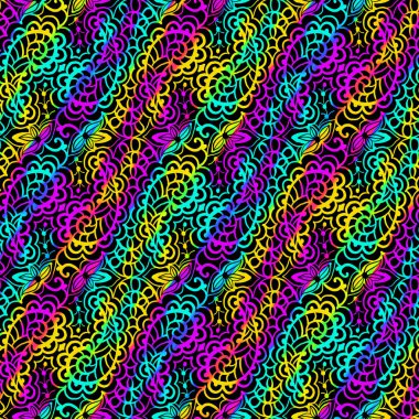  Retro tarzı siyah arka plan üzerine parlak Seamless modeli.