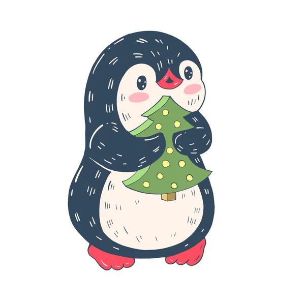 Winter Illustratie Met Grappige Cartoon Pinguïn — Stockvector