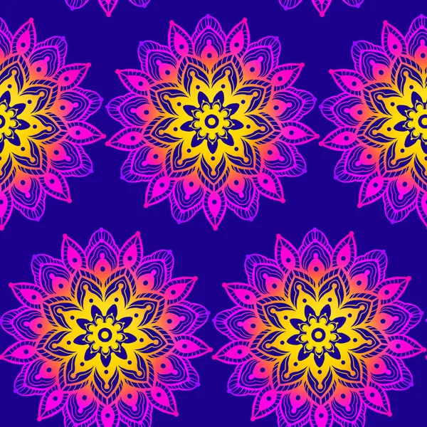 Seamless pattern with decorative circles in the style of a mandala.  Vector illustration.