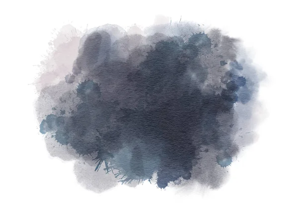 Dunkelgrauer Aquarellfleck Isoliert Auf Weißem Hintergrund Handgezeichnete Illustration — Stockfoto