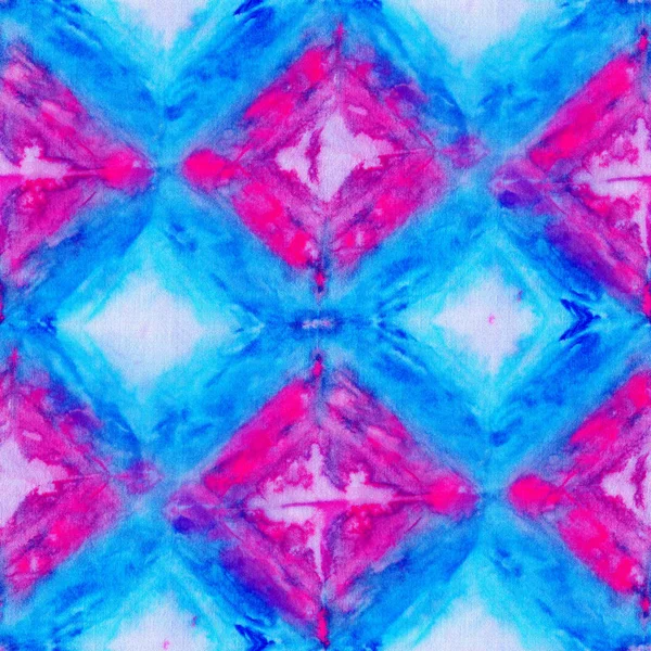 白い絹の青とピンク色の絞り染めのシームレスなパターン 手絵画生地 結節性バティック 絞染色 — ストック写真