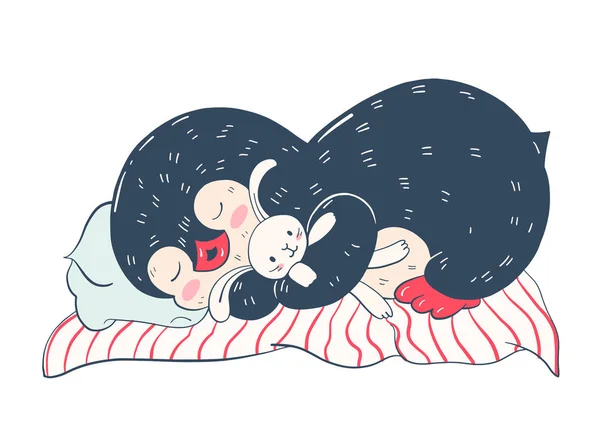 Schlafender Pinguin Mit Spielzeughase Isoliert Auf Weißem Hintergrund Vektor — Stockvektor