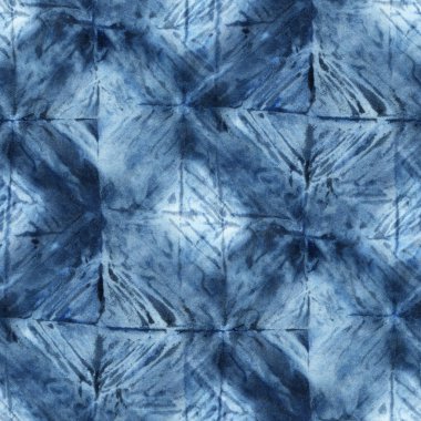 Beyaz ipeğin üzerindeki çivit rengi kusursuz kravat boyası deseni. El boyası kumaşlar - nodüler batik. Shibori boyaması.. 