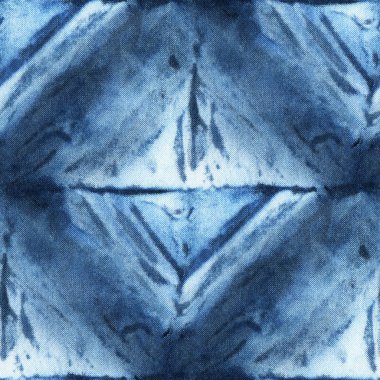 Beyaz ipeğin üzerindeki çivit rengi kusursuz kravat boyası deseni. El boyası kumaşlar - nodüler batik. Shibori boyaması.. 