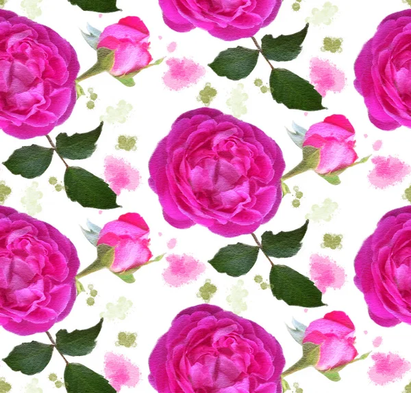 Padrão Sem Costura Com Flores Aquarela Cão Rosa Ilustração Desenhada — Fotografia de Stock