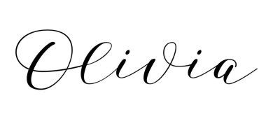 Kızın adı - Olivia. Arka plan üzerinde izole kalem yazı fırça. El yazısı vektör çizim.