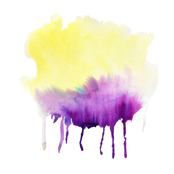 Violett Gelber Aquarellfleck Isoliert Auf Weißem Hintergrund Handgezeichnete Illustration — Stockfoto