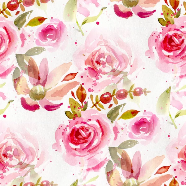 Seamless Pattern Watercolor Flowers Hand Drawn Illustration — Stock Photo, Image