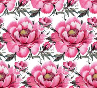 Suluboya çiçekli kusursuz desen. Şakayıklar. El çizimi illüstrasyon. 