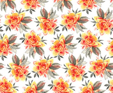 Suluboya güllerle kusursuz desen. El çizimi illüstrasyon. 