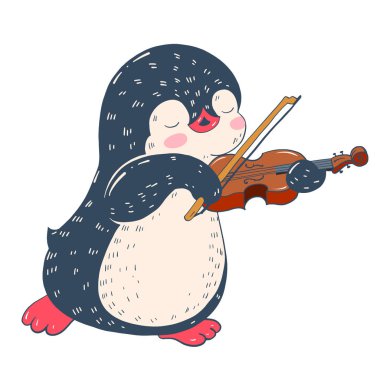 İllüstrasyon keman ile komik karikatür penguen ile. Vektör.