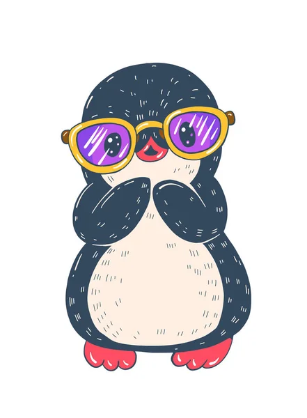 插图与滑稽的动画片企鹅在滑雪板上 — 图库矢量图片