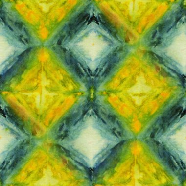 Sarı ve yeşil renk beyaz ipek sorunsuz Tie-boya desen. El boyama kumaş - Nodüler batik. Shibori boyama. 