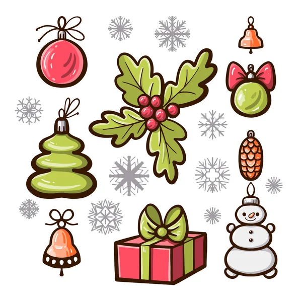 Conjunto Elementos Decorativos Para Navidad Año Nuevo Ilustración Vectorial — Archivo Imágenes Vectoriales