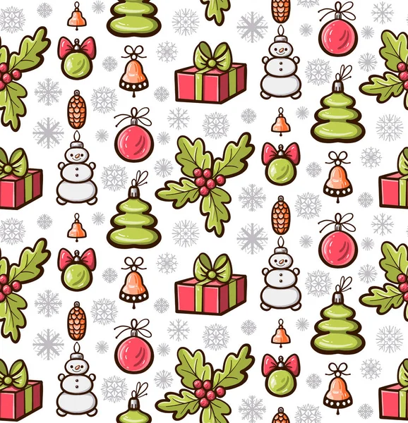 Patrón Navidad Sin Costuras Estilo Garabato Ilustración Vectorial — Vector de stock