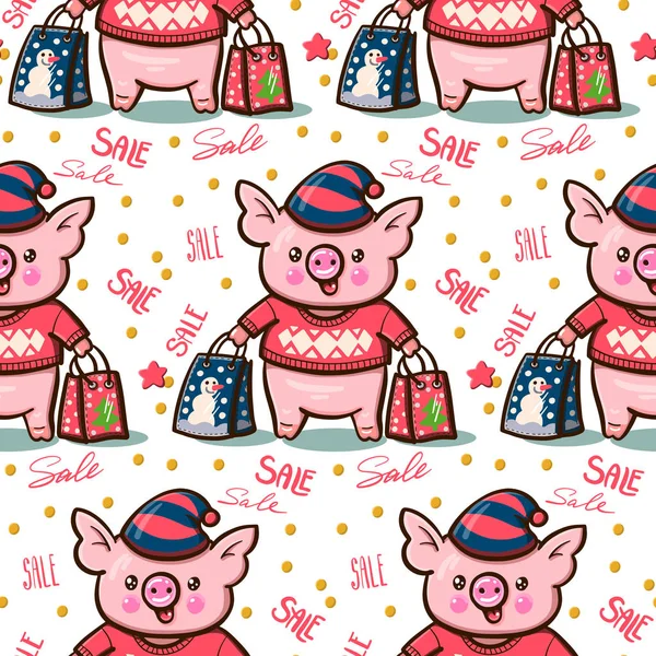 Padrão Sem Costura Com Porcos Bonitos Dos Desenhos Animados Ilustração — Vetor de Stock
