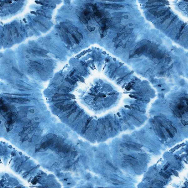 Seamless Tie Dye Pattern Indigo Color White Silk Hand Painting — Stock Photo, Image