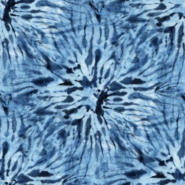 Beyaz ipeğin üzerindeki çivit rengi kusursuz kravat boyası deseni. El boyası kumaşlar - nodüler batik. Shibori boyaması.. 