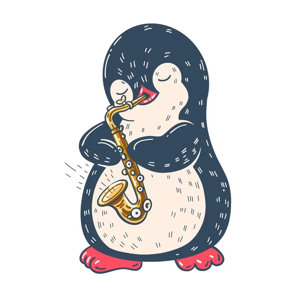 Ilustracja Pingwinem Śmieszne Kreskówki Saksofon Wektor — Wektor stockowy