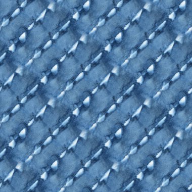 Beyaz ipeğin üzerindeki çivit rengi kusursuz kravat boyası deseni. El boyası kumaşlar - nodüler batik. Shibori boyaması.. 