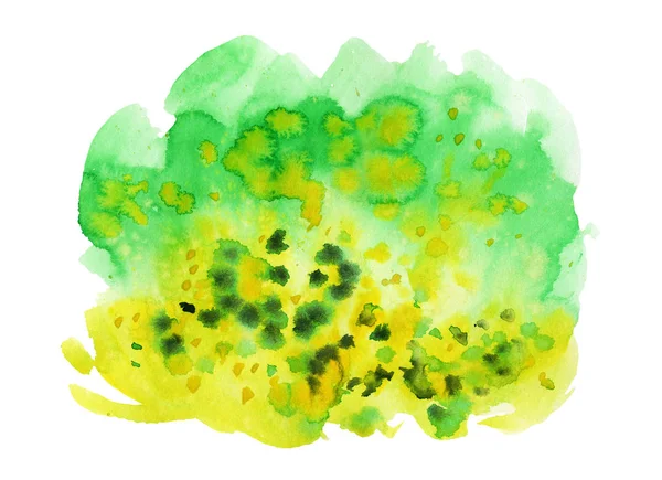 绿色和黄色水彩斑点 被隔绝在白色背景 手绘插图 — 图库照片
