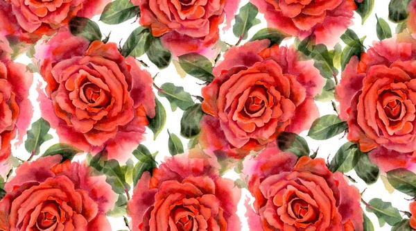 Padrão Sem Costura Com Rosas Aquarela Vermelhas Fundo Branco Ilustração — Fotografia de Stock