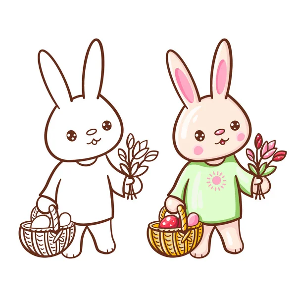 Illustration Dessinée Main Drôle Dessin Animé Bunny Version Peinte Monochrome — Image vectorielle