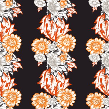 Çiçekler ile Seamless modeli. Hafif yaz kumaşlar için çizim veya kağıt ambalaj. Resimde çizilmiş. Vektör