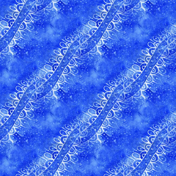 Blue  batik pattern with texture of fabric. Seamless pattern. Hand-drawn illustration.