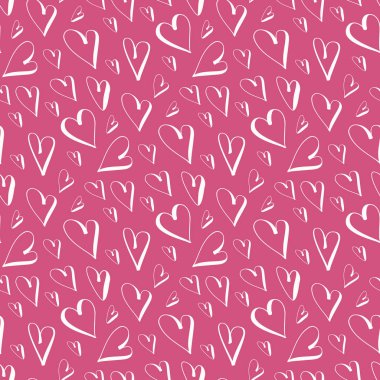 Kusursuz desenli, karalama stilinde kalpler. Vektör illüstrasyonu. 